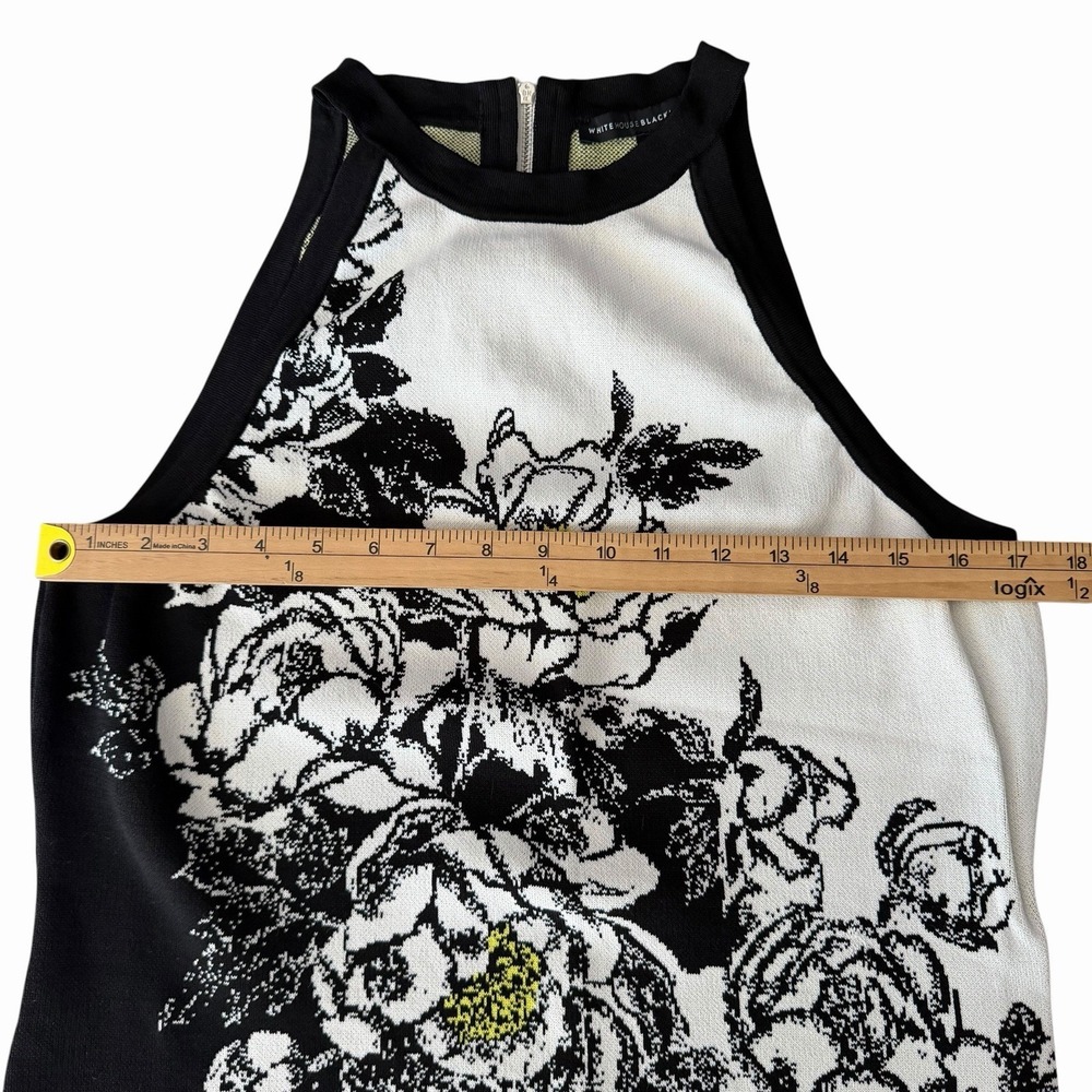 White House Black Market Floral Halter Top L •Zip Back Botanical Monochrome WHBM - Picture 7 of 11